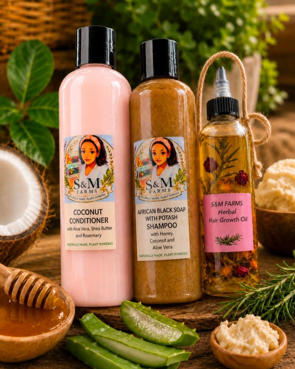 Shampoo, Conditioner, & Herbal Botanical Hair Growth Oil Bundle